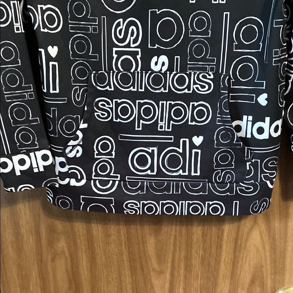 Adidas Black and White Graphic Hoodie Sweatshirt ( Girls 10/12 ) - Picture 3 of 4